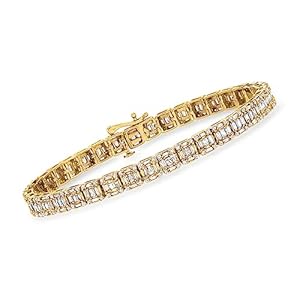 Ross-Simons 3.00 ct. t.w. Baguette and Round Diamond Rectangular Cluster Bracelet in 14kt Yellow Gold