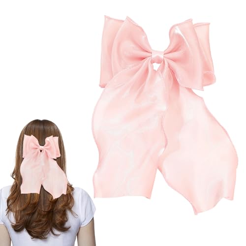 Lazos para el pelo, clips de moño, moños grandes y lindos para mujer, 2 piezas moño rosa para coletas miniatura 1