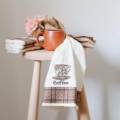 Lavien Home, Kitchen Dish Towels For Drying Dishes Absorbent Coffee Decorative Dish Cloths (Set Of 4), Turkish Cotton Waffle Weave, Embroidered Rustic Housewarming Gift Bar Towels 16 X 23 Inches #TOP3