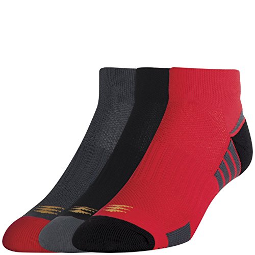 PowerSox Men's 3-Pack Power-Lites Low Cut Socks with Moisture Control, Red Grey Mix, Shoe Size: 9-12.5