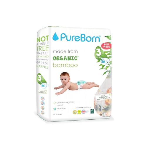 Image of PureBorn Organic Natural Bamboo Baby Disposable Diapers-Size 3 By Fratelli|From 5 To 8 Kg|Assorted Print|Premium Super Soft| Maximum Leakage Protection|Eco Friendly Nappies|New Born Essentials S3-56s