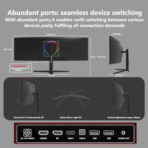 Image of 5K Monitor, Z-Edge 49 inch 1500R Curved Gaming Monitor, DQHD 5120x1440 Monitor,165Hz, 32:9 Ultrawide, 1ms MPRT, 350 cd /m, 8bit, UG49W HDMI*1, DP*1, USB-C, PIP /PBP, Adjustable Stand