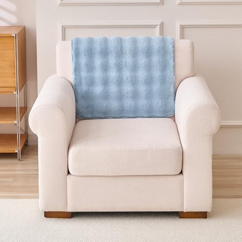 Image of HOKIPO 'FurHug' Luxury Faux Rabbit Fur Sofa Backrest Cover with Anti-Slip Backing, Charm Blue (AR-6289-BL*1S)