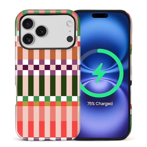 For iPhone 17 Pro / iPhone 18 Pro Cases,Campatible With Magsafe,2-layer Hard Shell + Silicone Cover - Shockproof Protection, High-end And Fashionable Interlaced Striped Powder Green Color Scheme