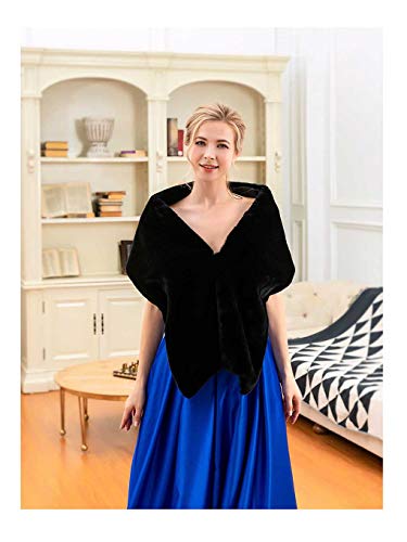 Bounzhi Women 's Wedding Faux Fur Shawl Wraps Bridal Wedding Scarf Stoles Faux Fur with brooch for Bride and Bridesmaids3