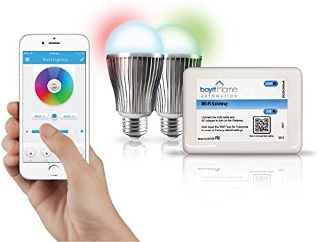 Bayit LED Lighting Starter Kit, BH1805, 2 LED Color Changing Light Bulbs and Wi-Fi Gateway, Control 200+ bulbs remotely From Anywhere with the Bayit Lighting Home Automation App for Smartphones and Tablets, Wi-Fi Enabled
