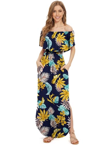 Image of LILBETTER Womens Off The Shoulder Ruffle Party Dresses Side Split Beach Maxi Dress