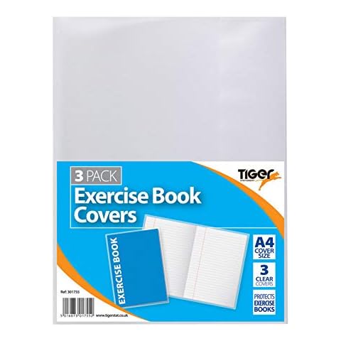 Tiger A4 Clear Exercise Book Covers (30cm x 21cm) Strong Plastic Protecting Sleeves School Notebook (3 Pack) Cover