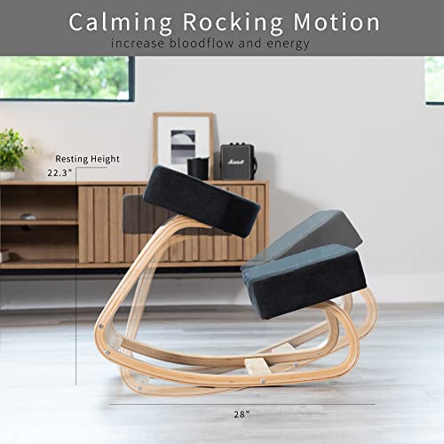 Image of VIVO Wooden Rocking Kneeling Chair, Ergonomic Home Office Stool Posture Seat, Thick Black Cushions, Light Wood Frame, CHAIR-K04R