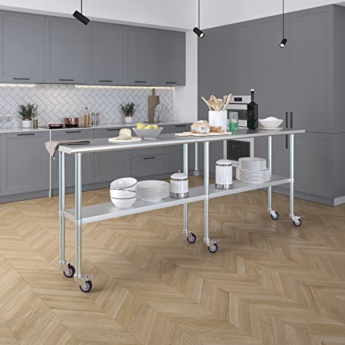 Image of AmGood 96 inch Long x 18 inch Deep Stainless Steel Table with Casters