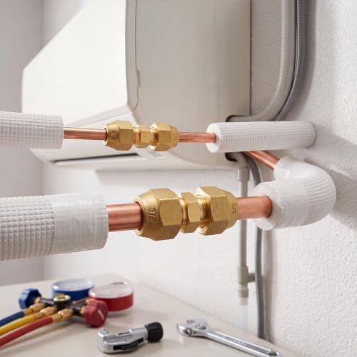 Image of Relaxweex 6 Pcs Copper Flare Coupling Connectors with Nuts HVAC,1 /4 inch 3 /8 inch | 1 /4 inch 3 /8 inch Compression Fittings for Copper Tubing, Air Conditioning Refrigeration, Flare Nut Adapters, Tube Connections