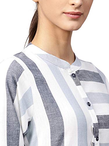 Image of INDO ERA Women's Cotton Striped A-Line Kurta(IE14KT3OW1012)