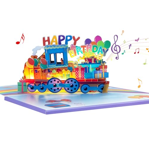 Carte de célébration pliable train arc-en-ciel LED, cadeau unique 3D