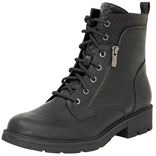 Fitters Footwear That Fits damas Bota de Tobillo Perunscha PU Schnürstiefelette mit Reißverschluss Übergröße (43 EU, negro)