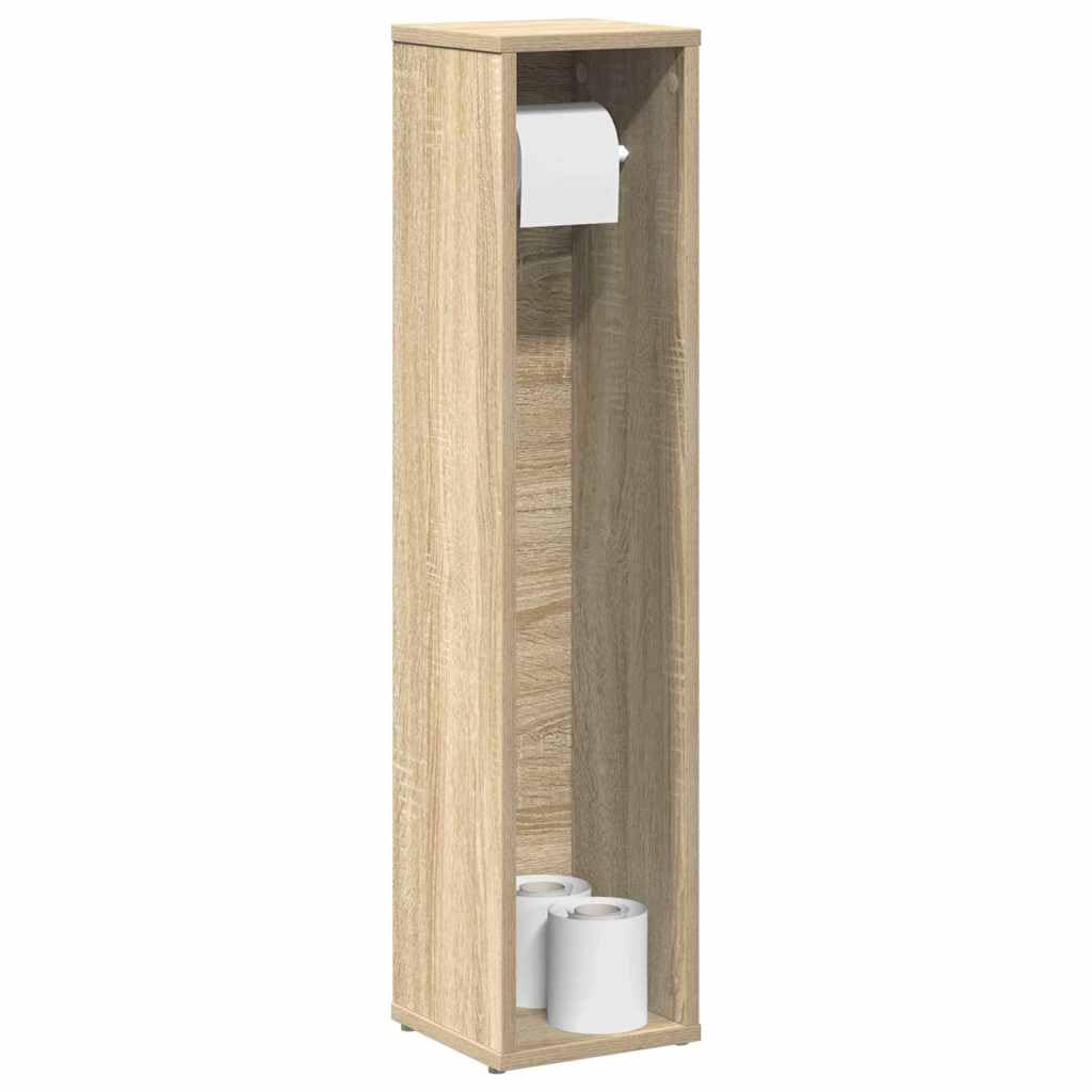 Armoire de salle de bain avec porte-rouleau en chêne Sonoma - Espace de rangement - 20,5 x 20 x 90 cm - Meuble de salle de bain avec porte-rouleau pour WC et invités