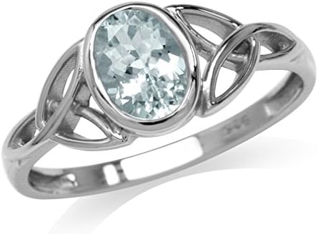 Silvershake Genuine Blue Aquamarine White Gold Plated 925 Sterling Silver Triquetra Celtic Knot Ring Size 6