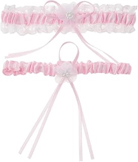 Wisafory 2 ligueros con encaje, liguero de novia, tul, flores, perlas, ligas de boda, cinta de raso elástica, cinta de raso con lazo de encaje, para boda, accesorios de boda, color rosa