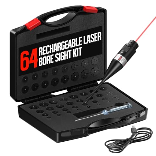 Image of Feyachi Rechargeable Laser Bore Sight Kit with 64 Adapters fit 0.17 to 12 GA Calibers Green /Red Multi-Caliber Laser Bore Sighting Kit