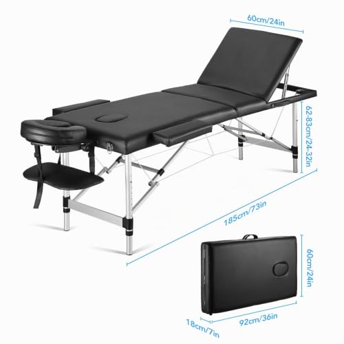 Careboda Mobile Massageliege Klappbar 3 Zone, Höhenverstellbare Massagebank Aluminium mit Kopfstütze & Armlehnen und Tragtasche… – Ansicht 5