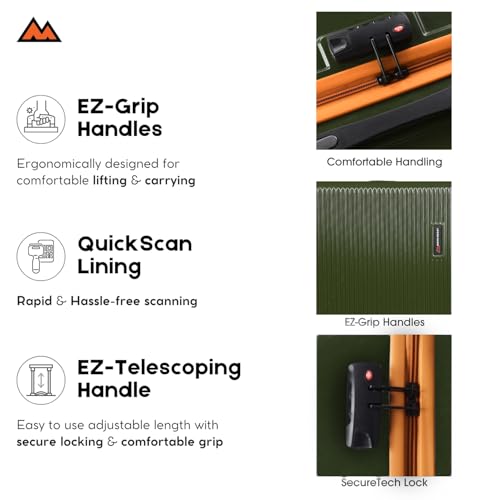 Image of Move-Meant Set of 3 Glide Small Cabin,Medium & Large Check-in Suitcase | 55 Cm,66 Cm & 75 Cm| 360 Degree 8 Wheels Number Lock Polycarbonate MAT. Green Trolley Bag | Luggage for Travel - Pack of