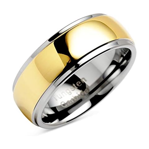 100S JEWELRY Tungsten Rings For Men Women Wedding Band Two Tones Gold Mirror Finish Sizes 8-16 (tungsten, 8) Cover