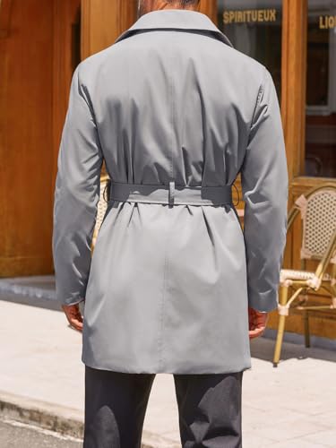 Image of Runcati Mens Double Breasted Trench Coat Notched Lapel Windbreaker Jackets Causal Overcoat With Belt