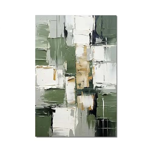 18meng Art Tableau Mural Grand XXL pour Chambre à Coucher Tableau Abstrait Peinture sur Toile Blanc et Vert Doré Images sur Toile Moderne 1 Pièce Pour...