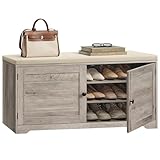 VASAGLE Shoe Storage Bench with Cushion, 3-Tier Entryway Bench with Padded Seat, Doors, Adjustable Shelves, 14 x 39.8 x 20.7 Inches, Hallway, Bedroom, Heather Greige and Cappuccino Beige ULSB044L01