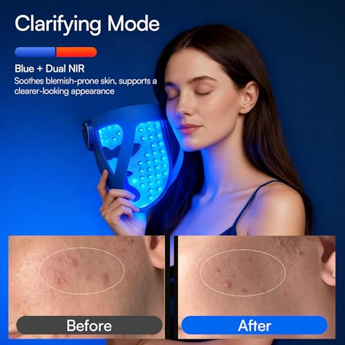 Image of INIA Glow 4D Wireless Red Light Therapy Mask for face - Dual NIR, 320 LEDs, 4 Modes, Under-Eye Cooling, Cordless & Rechargeable LED Face Mask for Home & Travel, Skincare Gifts for Women Mom Wife, Blue
