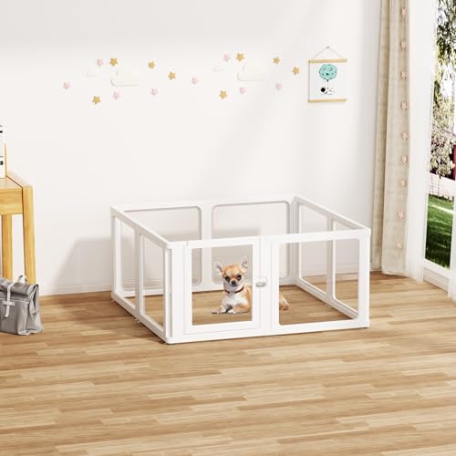 Citylife 8-TLG Welpenauslauf 60cm hoch, Hundelaufstall faltbar mit Tür, Hundegehege Wohnung, XXL Laufgitter für Hunde, Katzen, Kaninchen, Kleintiere, rutschfest, Transparent,120LX120WX60HCM