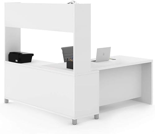 Miniatura 4 de Bestar Pro-Linea 72W L-Shaped Desk with Single Shelf Hutch in White