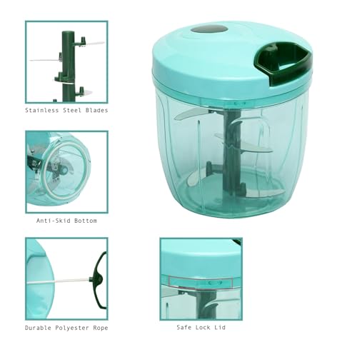 Image of Food Chopper 900ml, 4 Blade Steel Large Manual Hand-Press Vegetable Chopper Mixer Cutter to Cut Onion, Salad, Tomato, Potato 1000ml (Pack of 1) (dori Chopper)