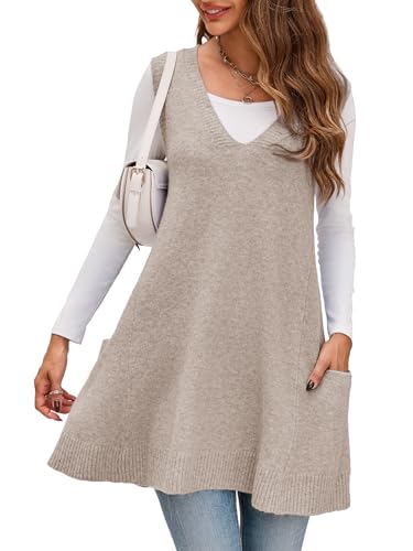 Saodimallsu Womens Sleeveless Sweater Vest V Neck Casual Loose Knit A Line Flattering Tunic Top with Pockets3