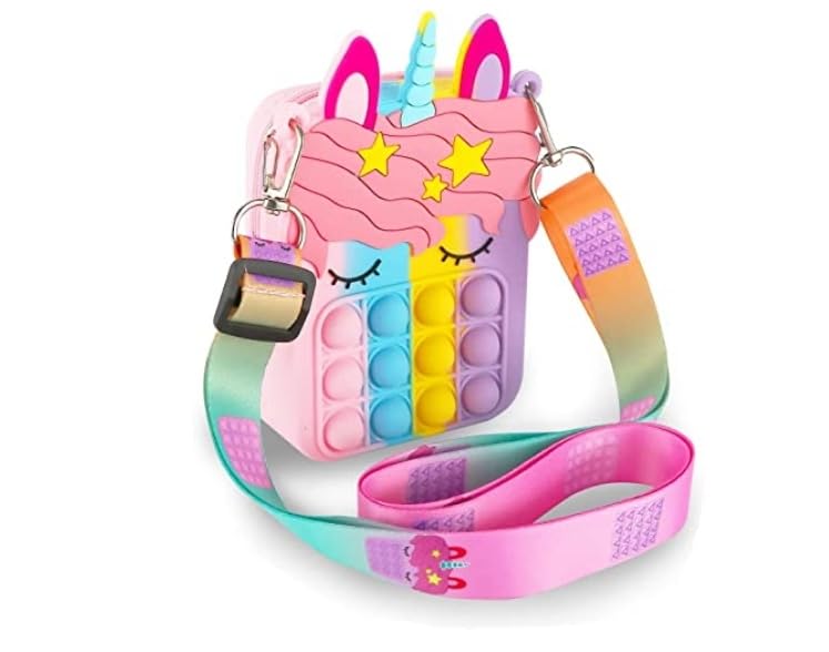 BELARSEN Pop it Fidget Unicorn Sling Bag with Adjustable Sling Zipper Silicon Unicorn Cross Body Shoulder Bag Travel Pouch for Girls Stress Relief Multicolor Pouch Travel (Random Color) (B0BQ2S98N9) Amazon Price History, Amazon Price Tracker