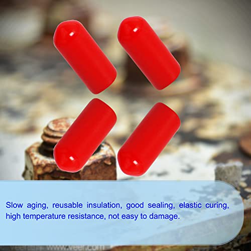 Image of Rubber Round End Cap Cover 1 /5 Inch(5.0mm) Screw Thread Protectors PVC Flexible Tubing Pipe Protective Bolt Screw Thread Protector Safety Cover | for Pipe Post Tubing Rod Cover 50 Pcs (Red)