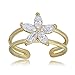 AVORA 10K Yellow Gold Adjustable Two Row and Flower Toe Ring with Simulated Diamond CZ