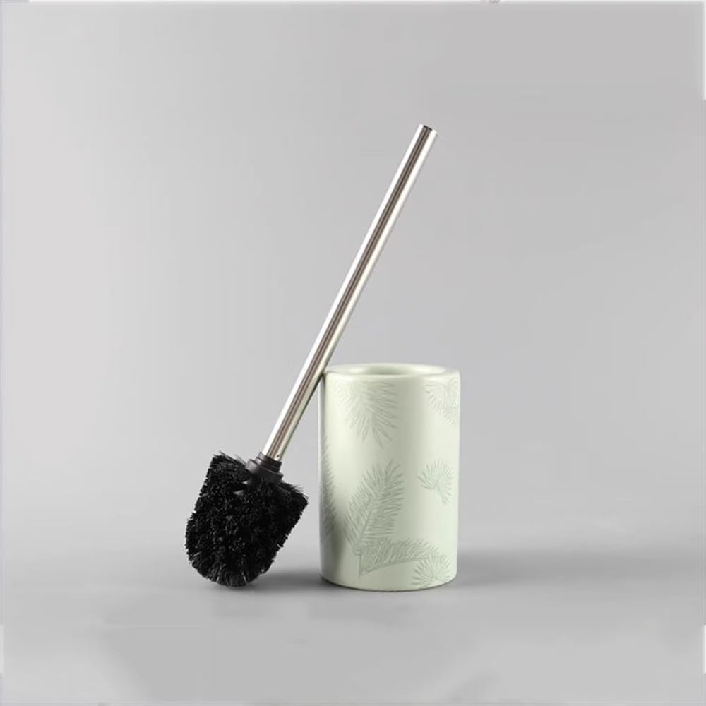 Klobürste Edelstahl-Toilettenbürste mit langem Griff, Keramik, grünes Federmuster, bodenmontierte Toilettenbürste, rundes Toilettenbürsten-Set Toilettenbürste Set