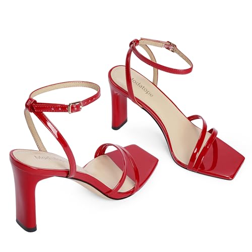 Image of Modatope Womens Sandals Square Open Toe Chunky High Heels Strappy Ankle Strap Sandals Comfort Dress Party Shoes
