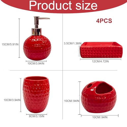 Juego de baño de cerámica roja para Navidad con soporte de cepillo y jabonera elegante 6