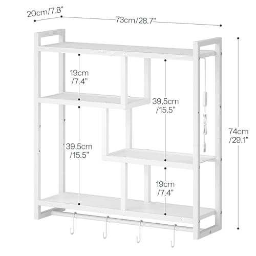 Image of HOOBRO Gaming Floating Shelves with LED Lights, 28.7 inch LED Wall Mounted Shelf, 4-Tier Floating Wall Shelf for Storage, Display Rack with Hanging Bar and 4 S Hooks, for Gaming Room, White WT37DBJ01