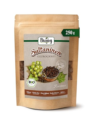 Biojoy Pasas Sultanas Ecologicas (250 g), sin azúcar añadido y sin azufre