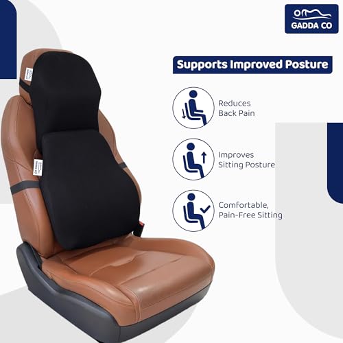 Image of GADDA CO Car Neck Rest Pillow & Lumbar Back Support Cushion Combo Pack of 1 -Memory Foam Cervical & Lower Back Pain Relief for Car & Office Chair, Orthopedic Posture Support, Mesh Black