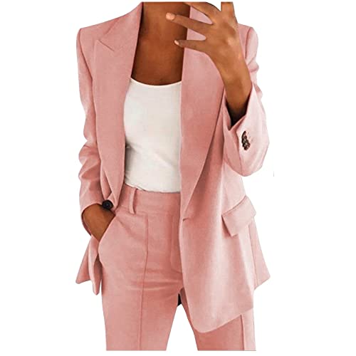 GOSEAGOTOFUN Blazer Sets Women 2 Piece Outfits Plus Size One Button Slim Fit Dressy Blazer Straight Leg Pants Business Suits