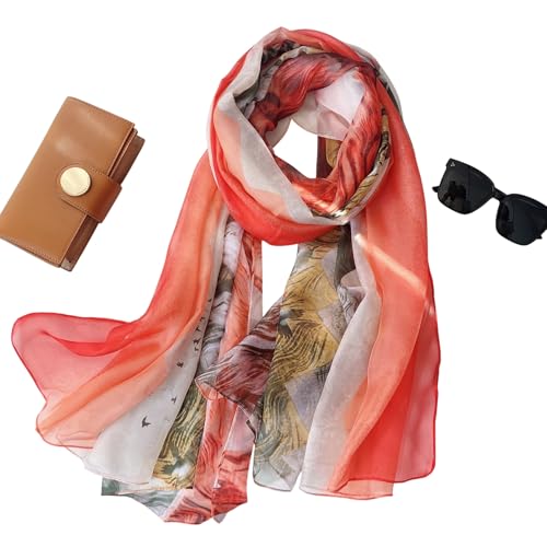 Image of Scarf Stole for Women - 185 x 135 cm Chiffon Scarf with Floral Print | Lightweight Scarf, Soft Stole for Women | Satin Feel Neck Scarf | Women Accessory