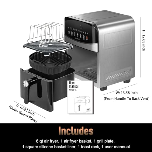 Air-Fryer-Stainless-Steel-with-Window-DAYBEST-6QT-Ceramic-Airfryer-Non-Toxic-with-Up-Down-Heats-1700W-Max-450F-12-PresetsDIY-Dishwasher-Safe-Non-Stick-Basket-and-Pan-Stainless-Steel Air Fryer Stainless Steel with Window DAYBEST 6QT Ceramic Airfryer Non Toxic with Up Down Heats 1700W Max 450F 12 PresetsDIY Dishwasher Safe Non Stick Basket and Pan Stainless Steel