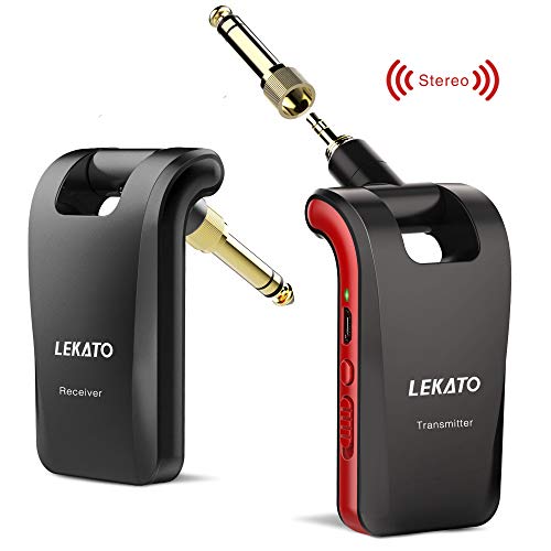 LEKATO Sistema de guitarra sem fio de 2,4 GHz, 6 canais, transmissor de áudio recarregável, sem fio,