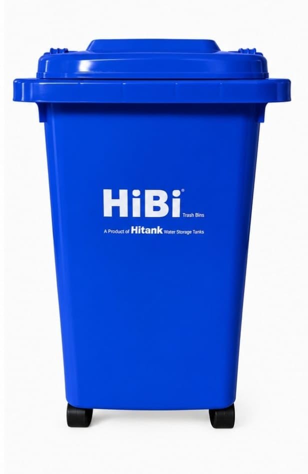 Image of HiBi AW 50 Litre Dustbin - Large Outdoor Waste Bin | Heavy Duty Garbage Container with Wheels | Durable Plastic Trash Can for Home, Office, Hospitals, Public Areas (Blue)