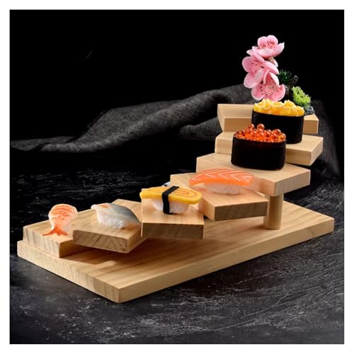 Assiette de service à sushis, 7 étages en bois rotatif pour restaurant ou maison, plateau à sashimi style escalier
