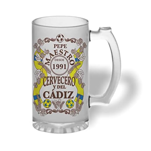 Bee Ingenious Jarra cerveza personalizada Maestro cervecero y del Cádiz de cristal esmerilado con nombre y año personalizados Regalos para hombres. Regalos para padres, hermanos. (Maestro Cádiz)