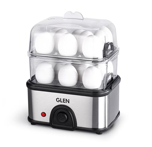 Glen Electric Egg Boiler Machine, Boil 16 Eggs & Steam Vegetable, 350W, Auto Cut-off, Multicooker with 2 Steamer Rack, Non Stick Cooking Plate for Instant Noodles, Scrambled Eggs (SA3036EBSPLUS)